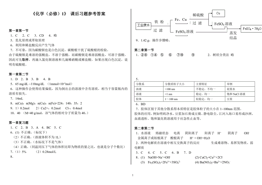 306编号高一化学必修一课后习题答案_第1页