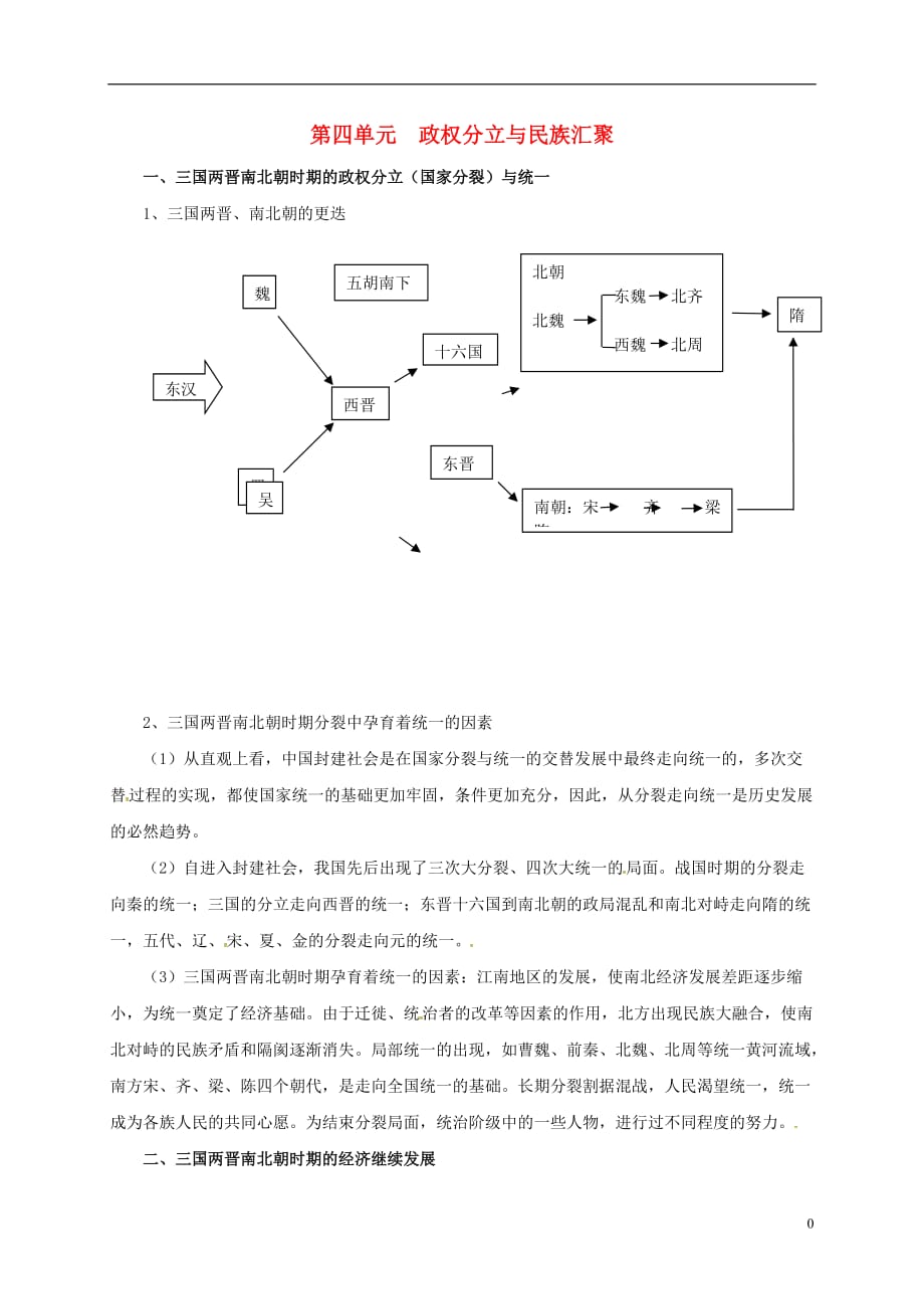 江苏省丹徒区世业实验学校七年级历史上册期末总复习第四单元政权分立与民族汇聚素材北师大版.doc_第1页