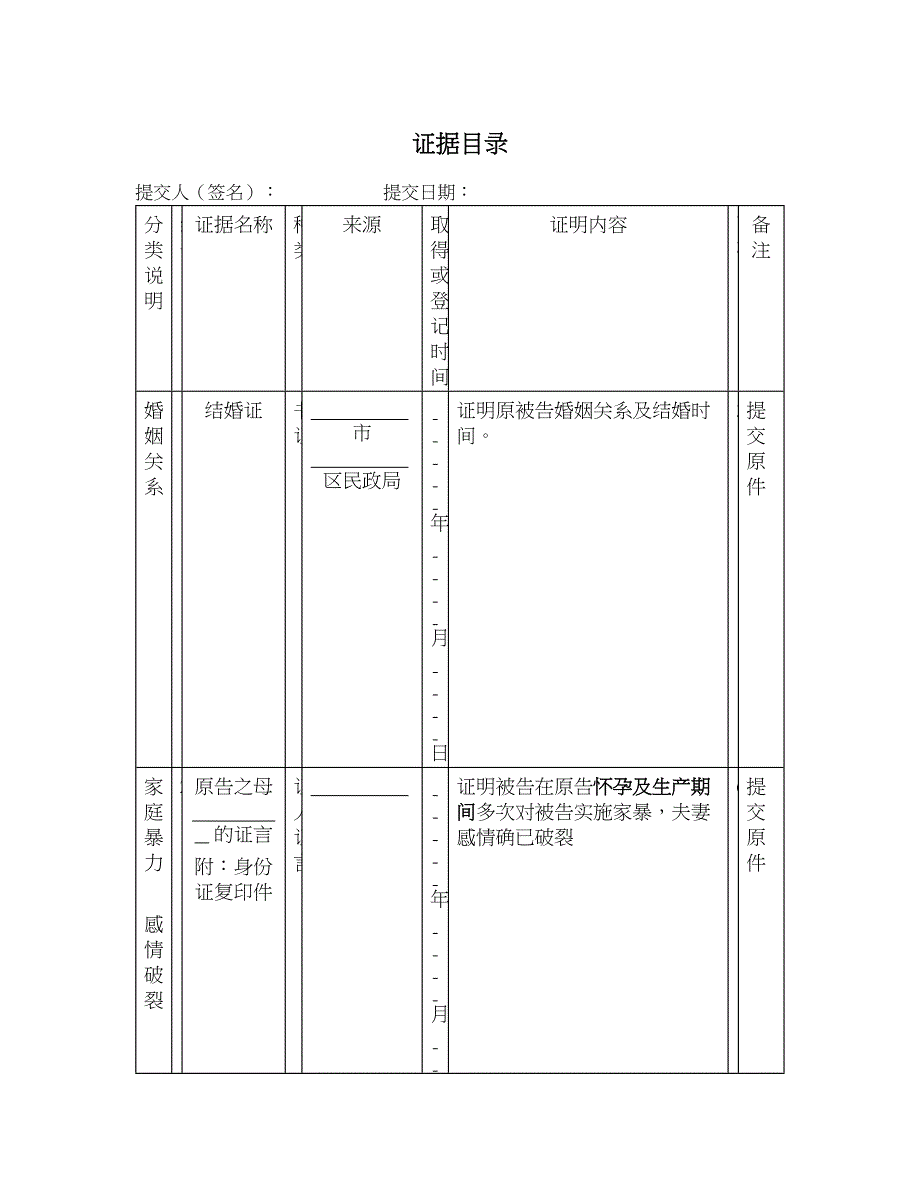 离婚案件证据目录(实例)-_第1页