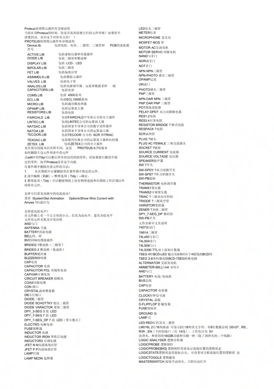 Proteus原理图元器件库详细说明_第1页