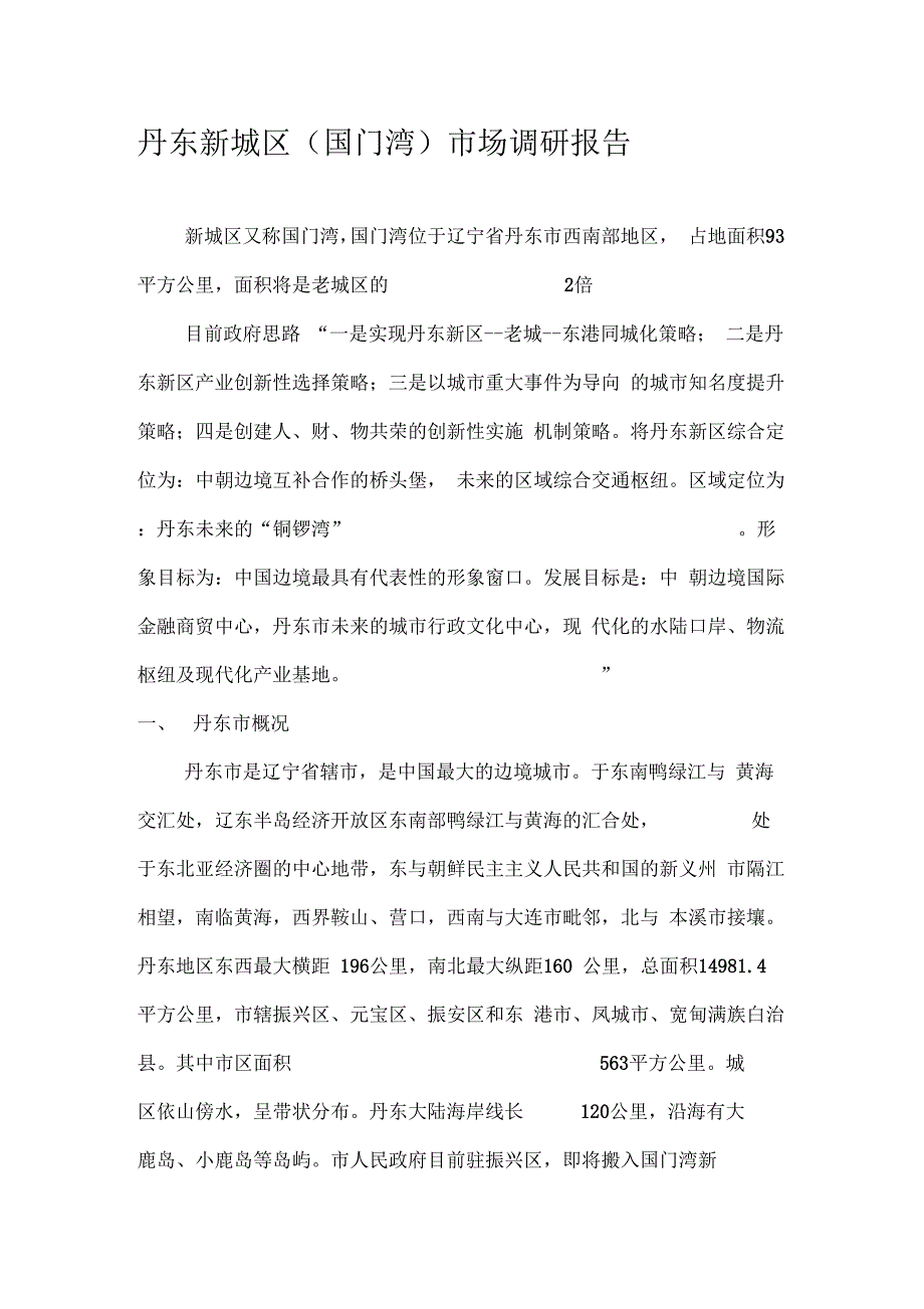 丹东新城区市场调研报告精品资料_第1页