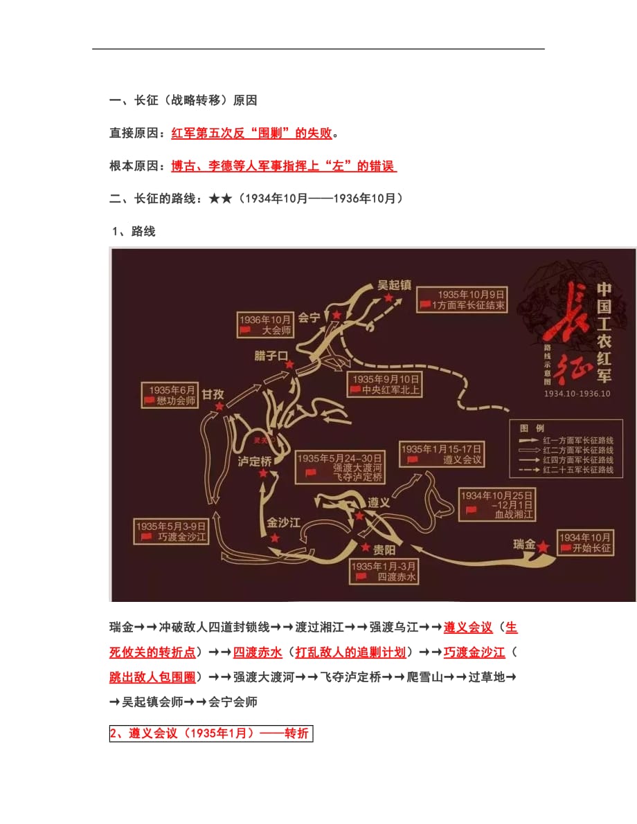 部编版八年级上历史第17课《中国工农红军长征》背诵手册_第1页