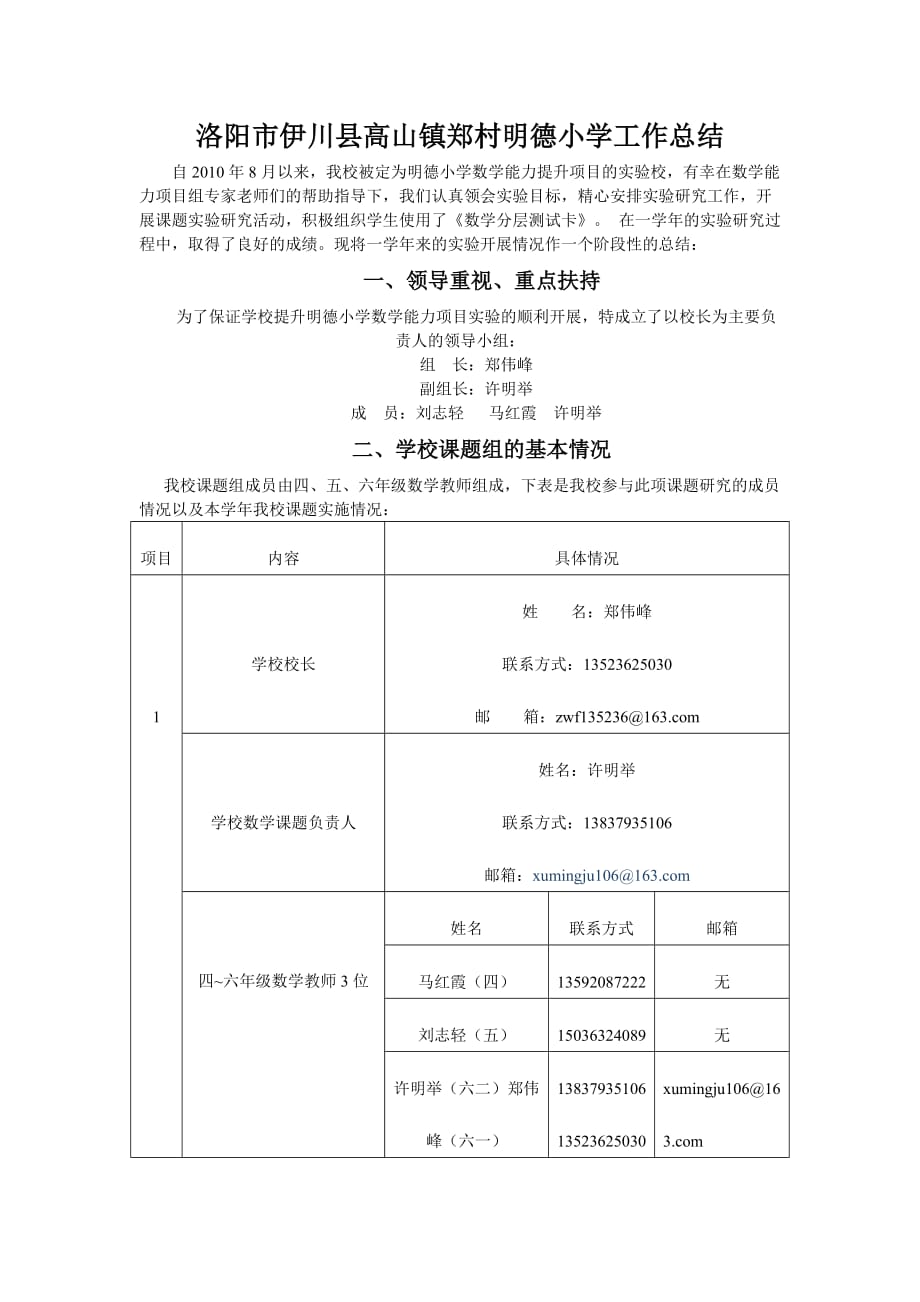 洛阳市伊川县高山镇郑村明德小学工作总结_第1页