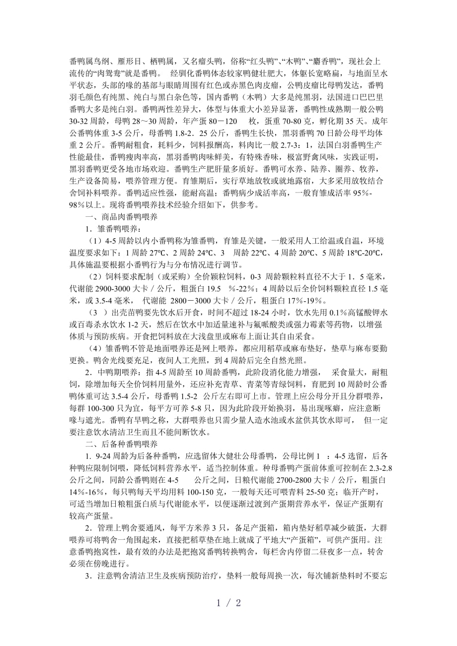 番鸭喂养方法经验_第1页