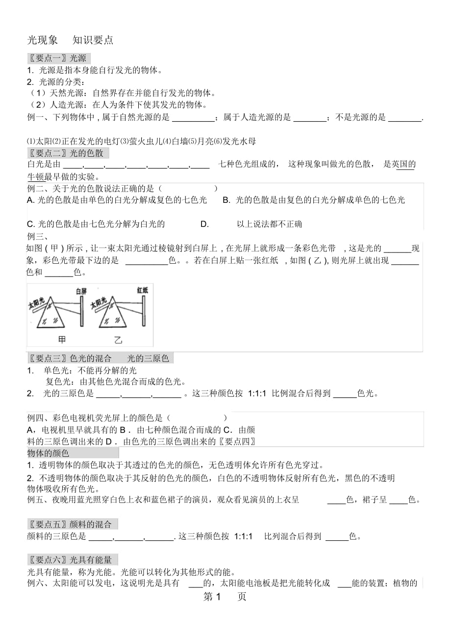 苏科版初二第二章光现象所有知识要点_第1页