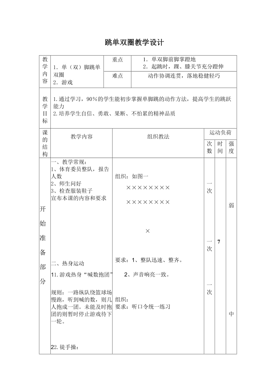 一年级下册体育与健康教案－11跳跃 跳单双圈 ｜科学课标版 (1)_第1页