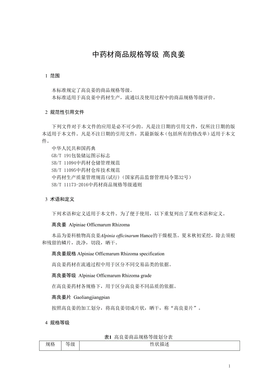 中药材商品规格等级 高良姜_第1页