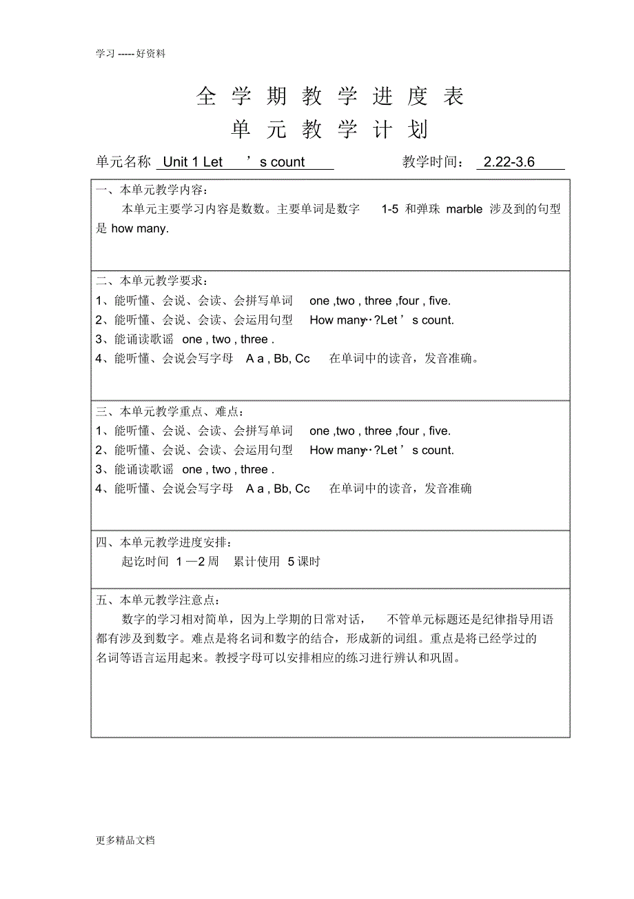 最新新版译林英语一年级下册1A单元教学计划_第1页