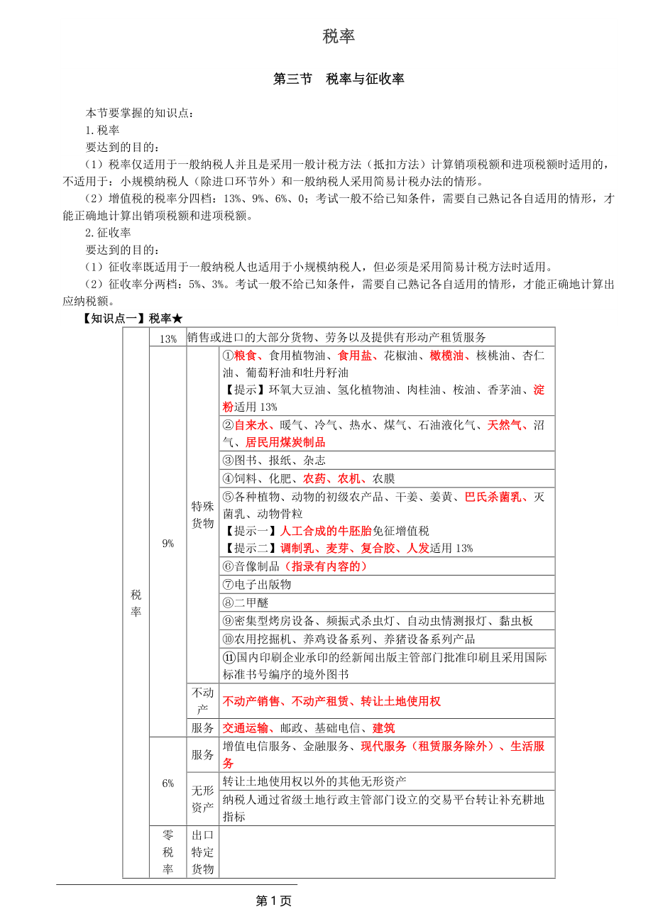 注册会计师税法税率与征收率考点分析_第1页