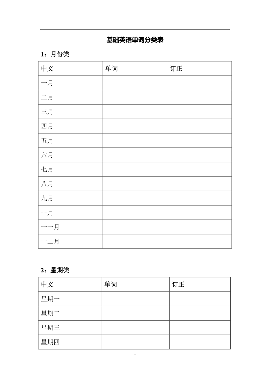 英语单词分类（学生用）_第1页