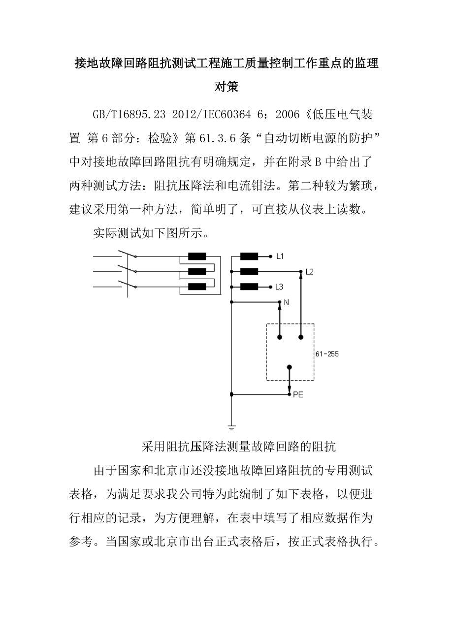 接地故障回路阻抗测试工程施工质量控制工作重点的监理对策_第1页