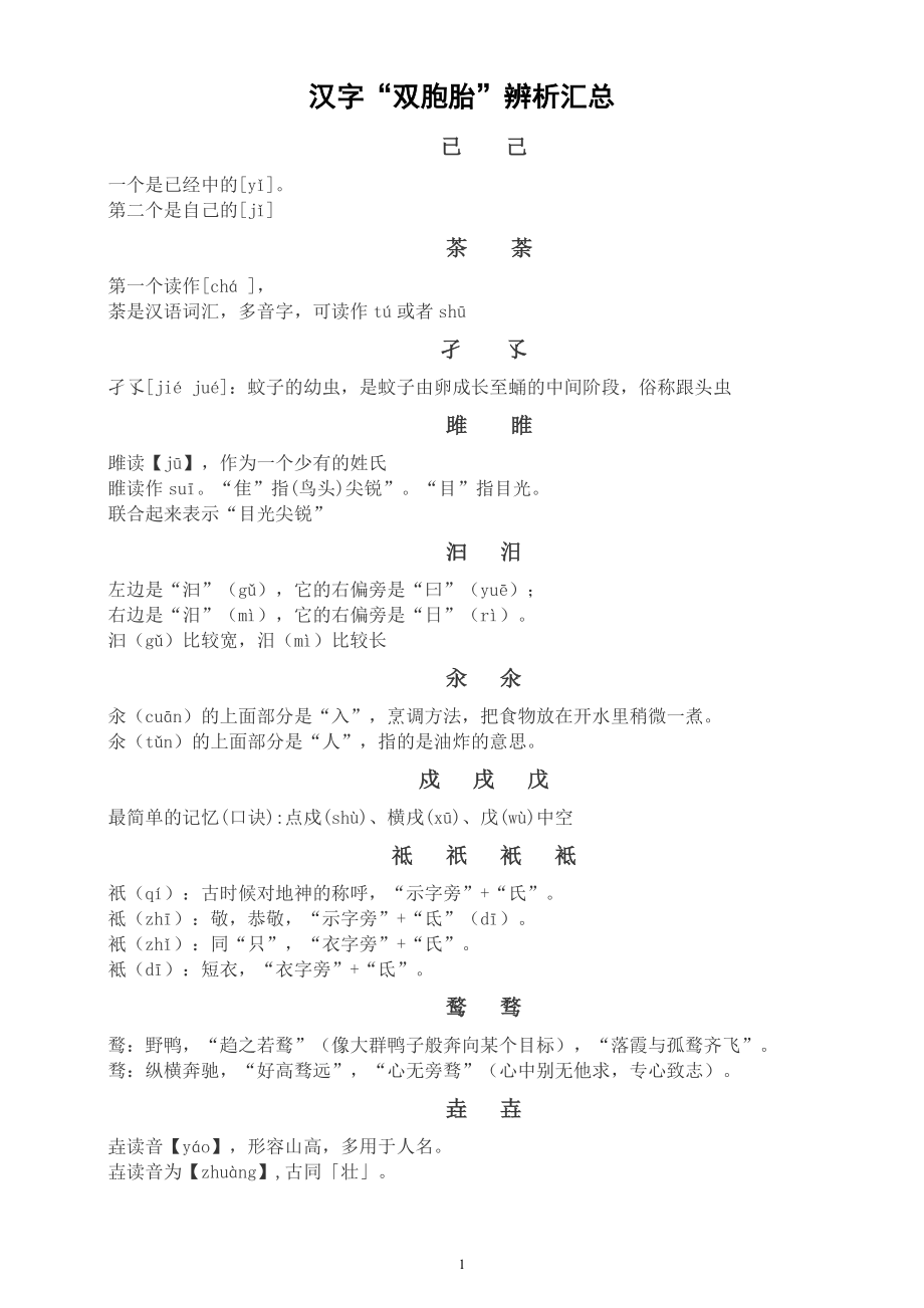 小学语文汉字“双胞胎”辨析汇总（共30组）_第1页