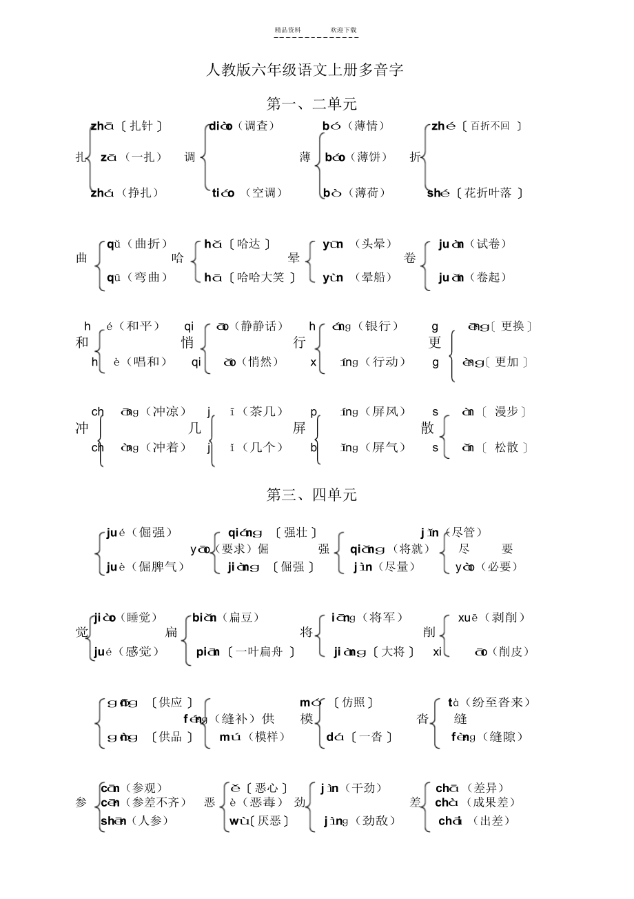 【语文】人教版六年级语文上册多音字_第1页