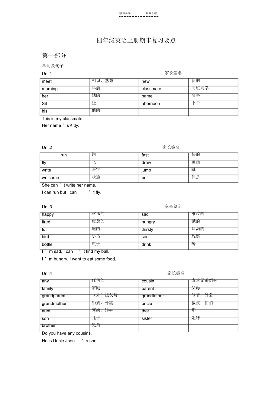 【资料】小学四年级上册上海牛津版英语复习资料要点_第1页