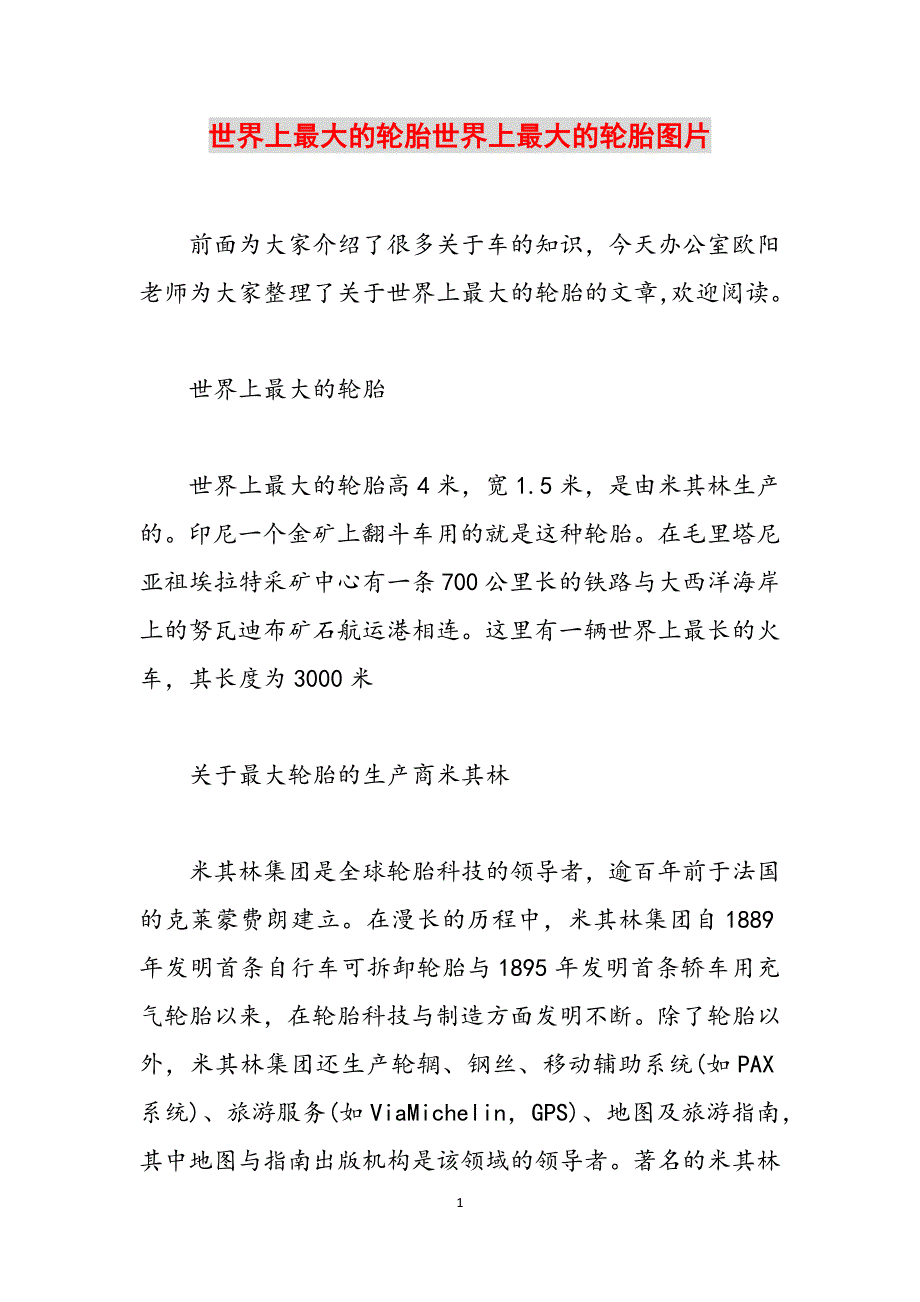 世界上最大的轮胎世界上最大的轮胎图片范文_第1页