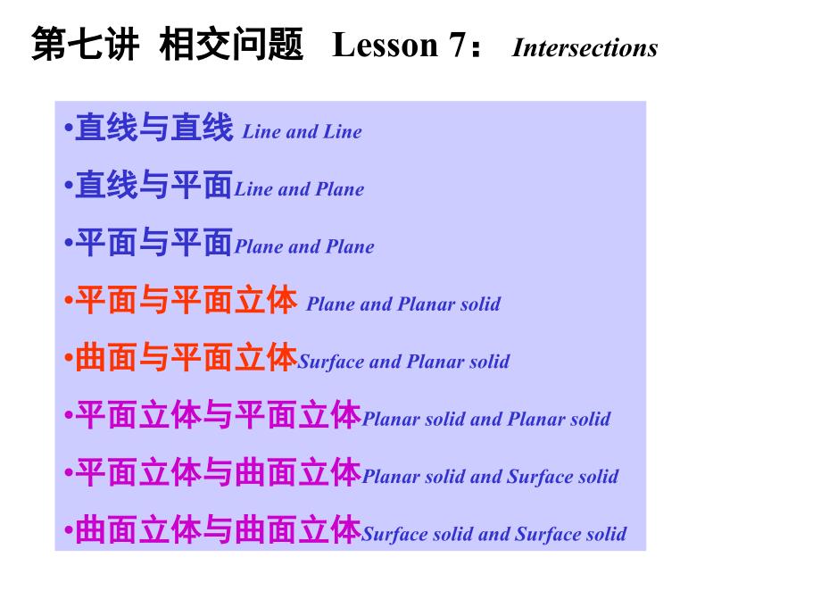 画法几何：第七讲相交问题 Lesson 7： Intersections_第1页