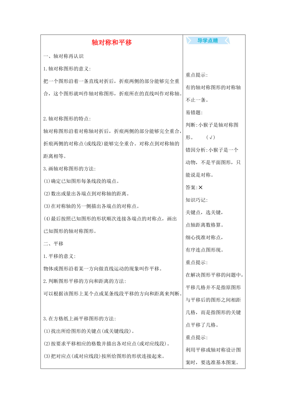 五年级数学上册 2 轴对称和平移知识清单素材 北师大版 素材_第1页