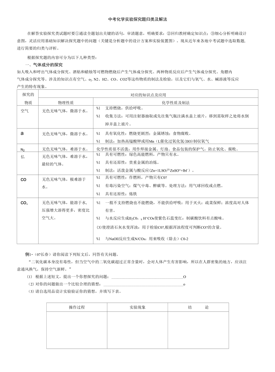 初三复习化学实验探究题归类及解法_第1页