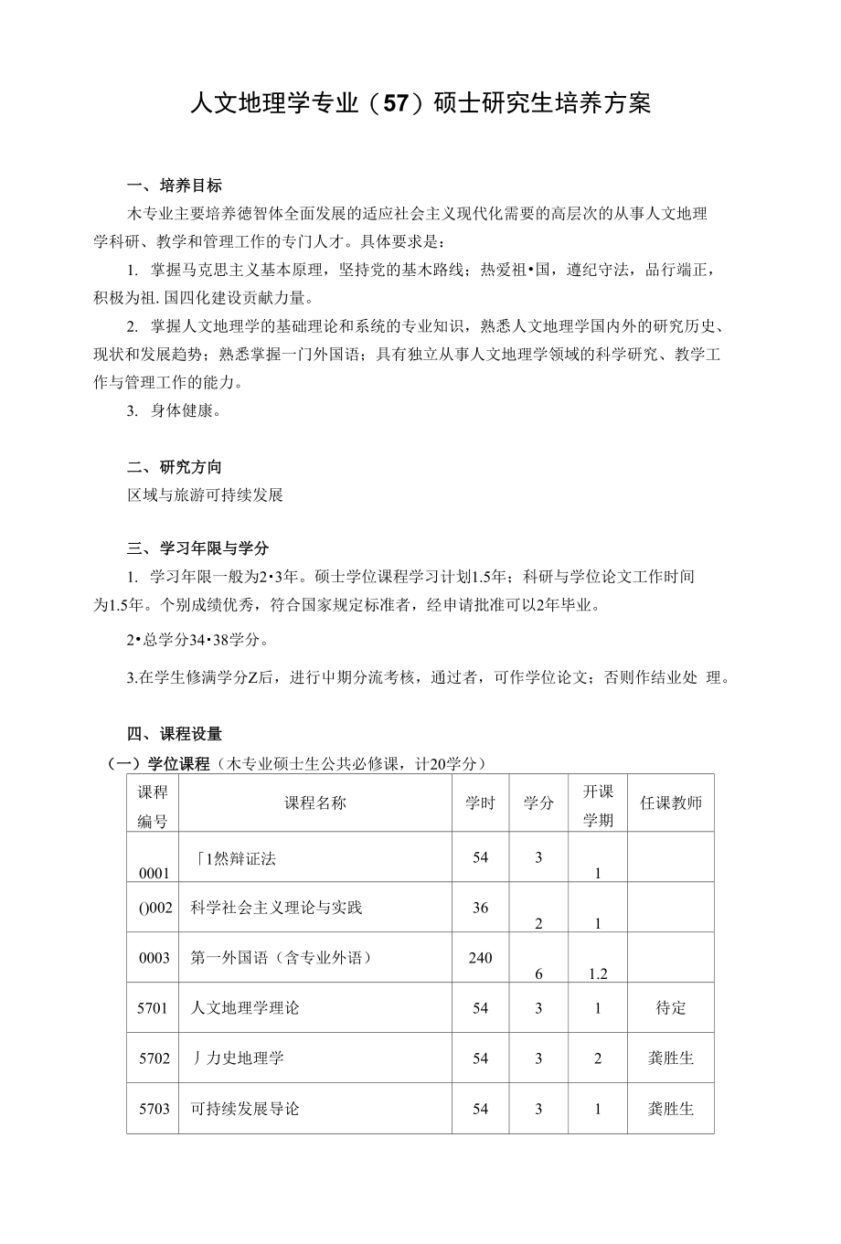 人文地理学专业(57)硕士研究生培养方案_第1页
