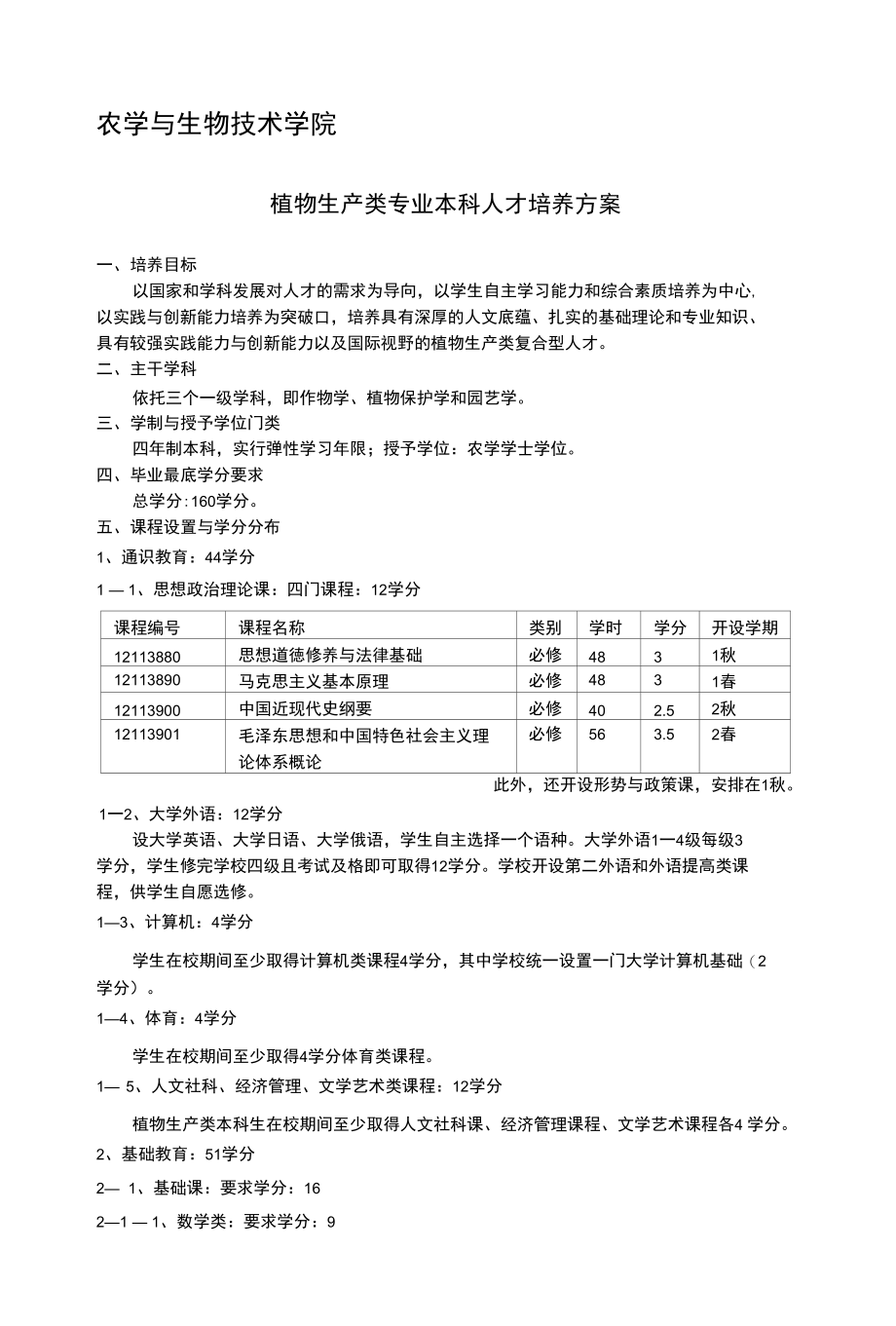 植物生产类专业本科人才培养方案_第1页