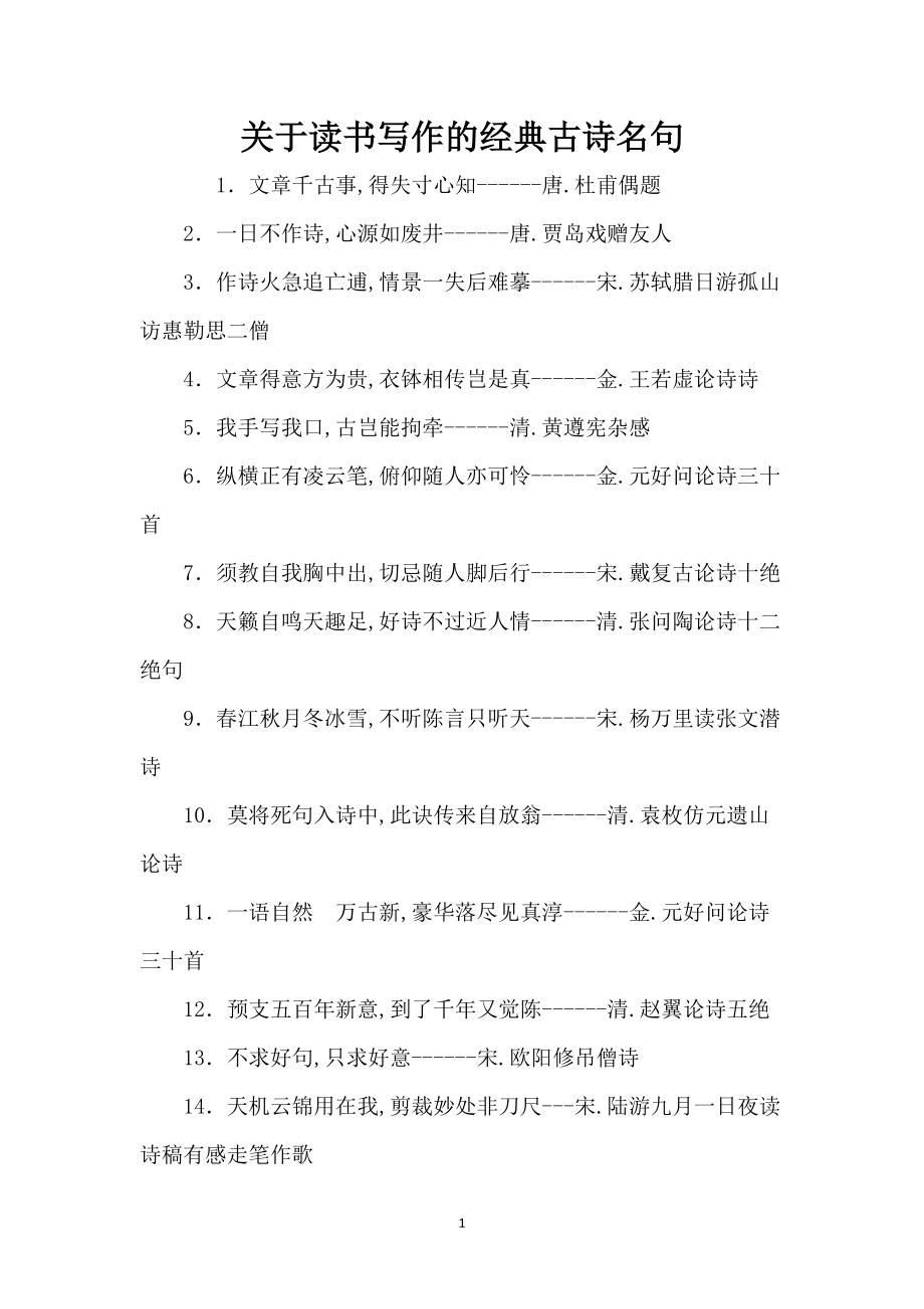 关于读书写作的经典古诗名句_第1页