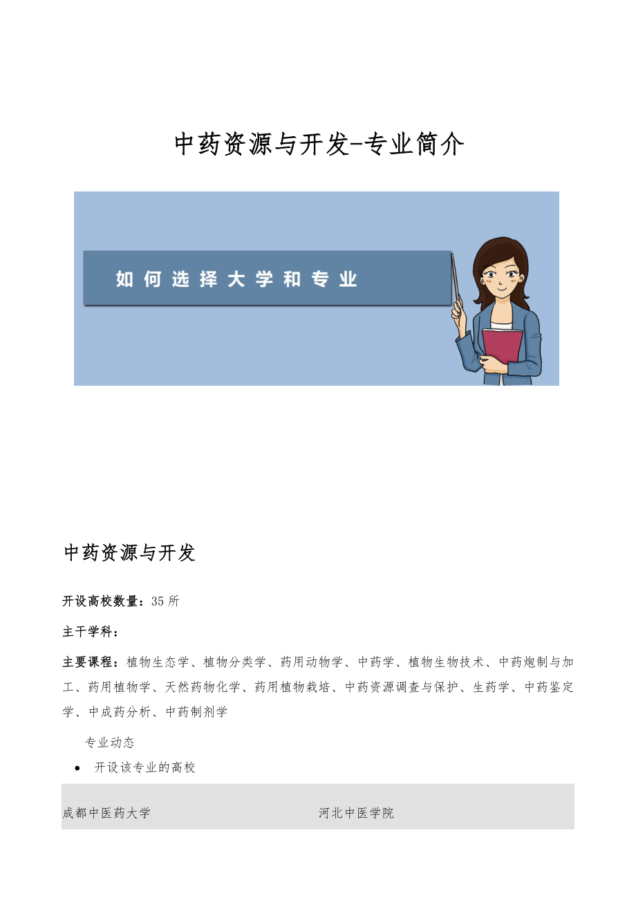 中药资源与开发-专业简介_第1页