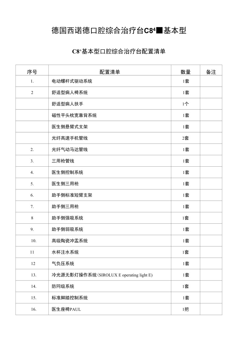 德国西诺德口腔综合治疗台c8+技术参数及配置资料_第1页