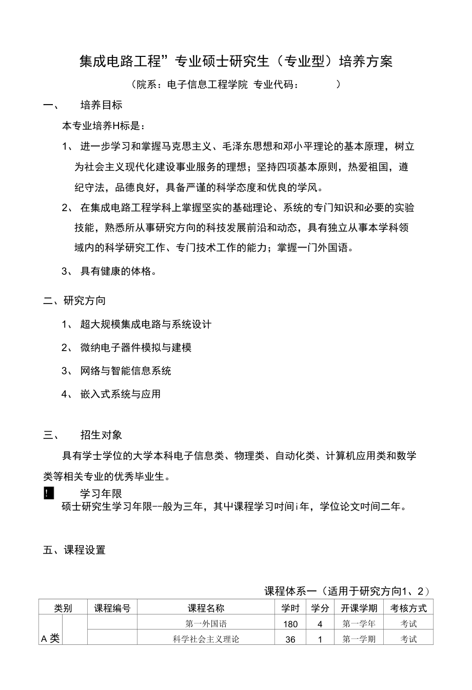 集成电路工程专业硕士研究生（专业型）培养方案_第1页