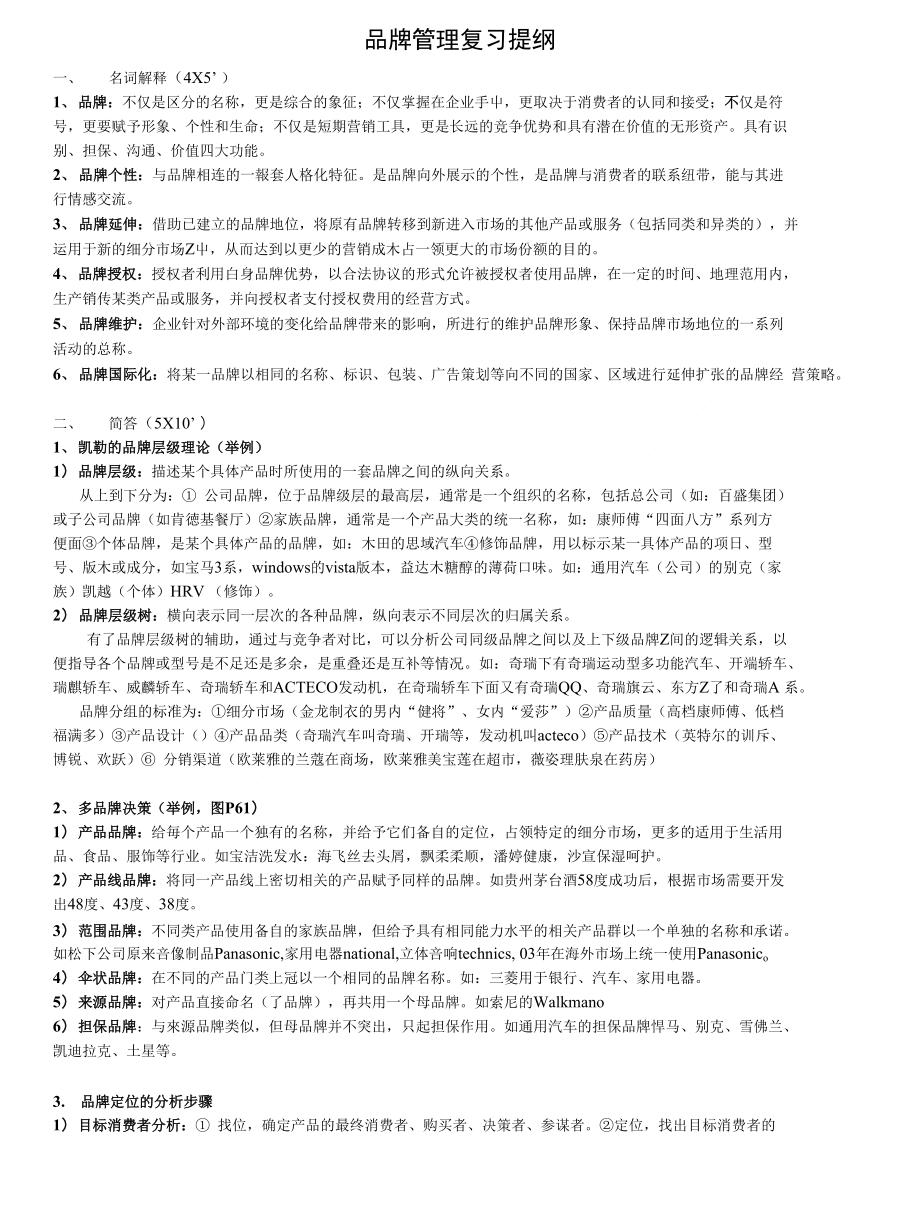 品牌管理复习提纲_第1页