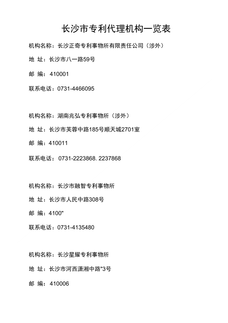 长沙市专利代理机构一览表_第1页