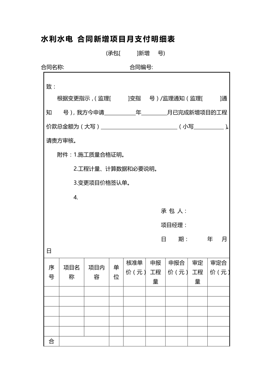 水利水电合同新增项目月支付明细表_第1页