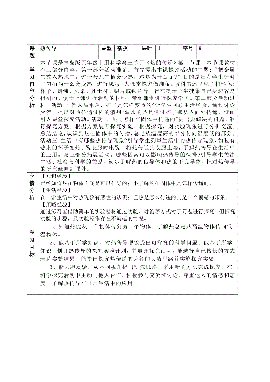 青岛版（六三制）五年级（第一学期）科学第三单元热的传递教案全套_第1页