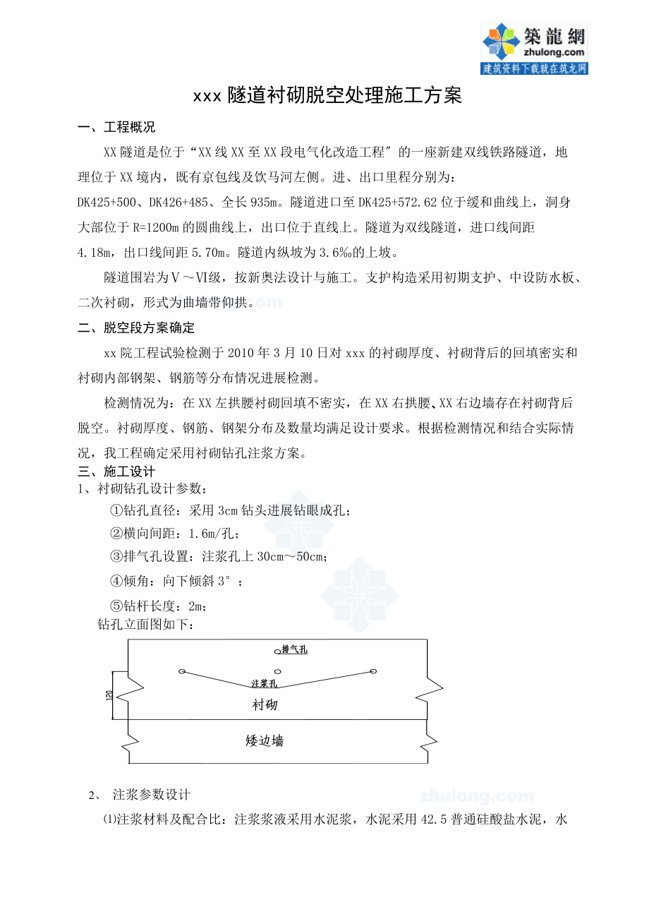 某隧道衬砌脱空处理施工方案secret_第1页