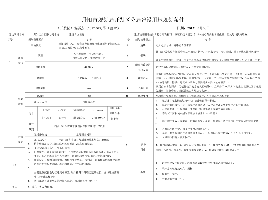 丹阳市规划局开发区分局建设用地规划设计要点_第1页
