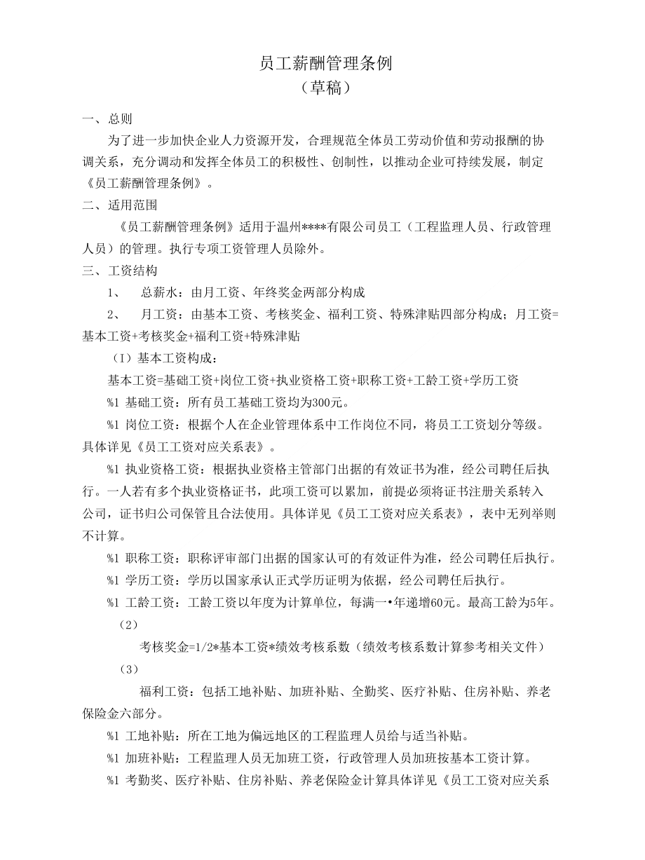 温州某监理公司员工薪酬管理条例_第1页