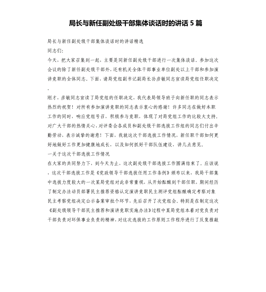 局长与新任副处级干部集体谈话时的讲话5篇文稿_第1页