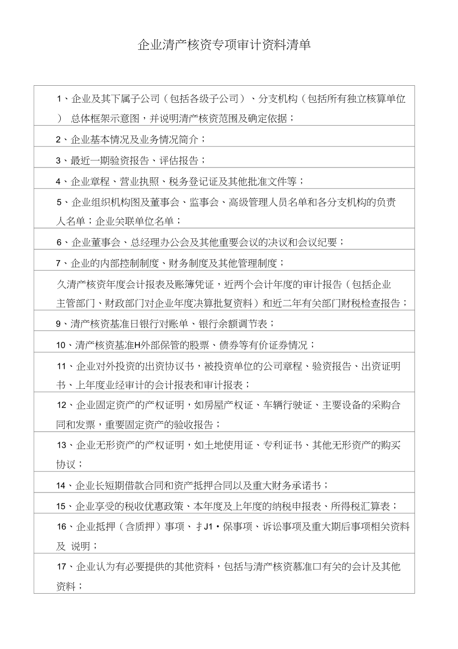 企业清产核资审计资料清单_第1页
