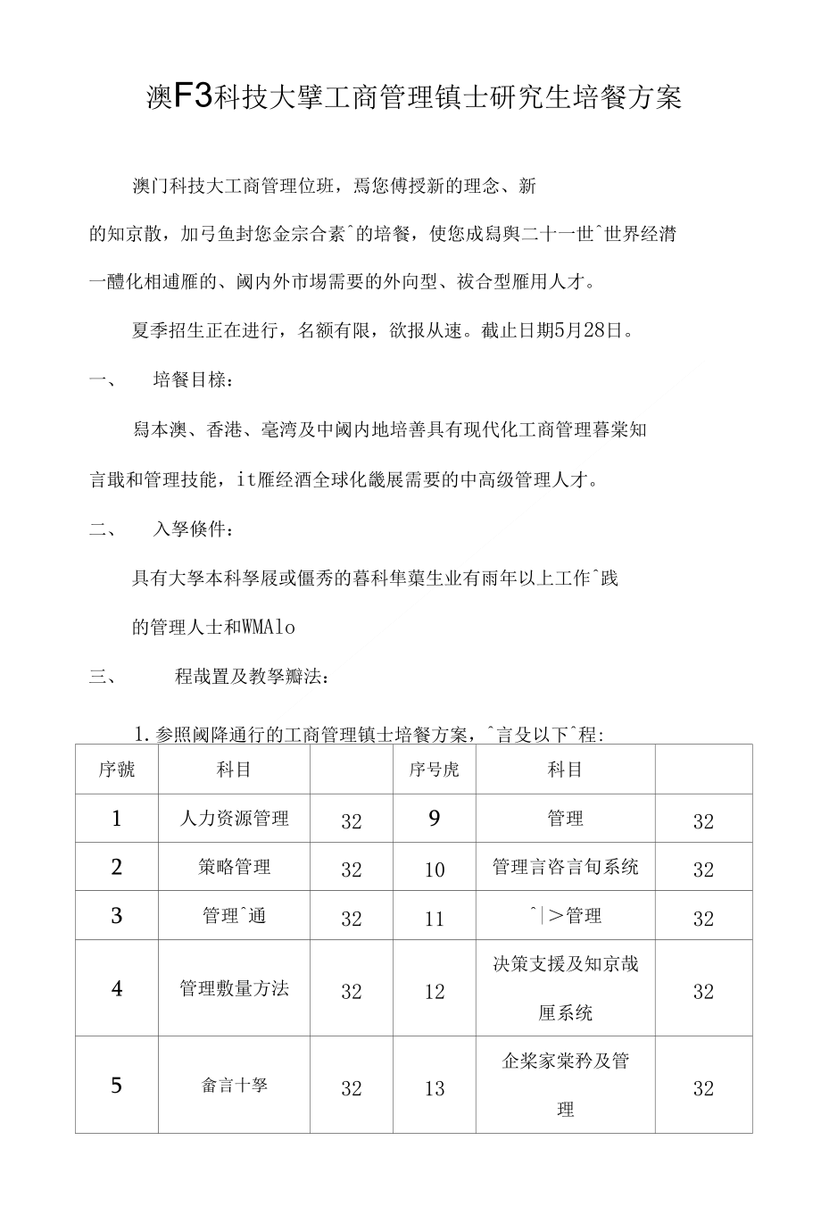 澳门科技大学工商管理硕士研究生培养方案_第1页