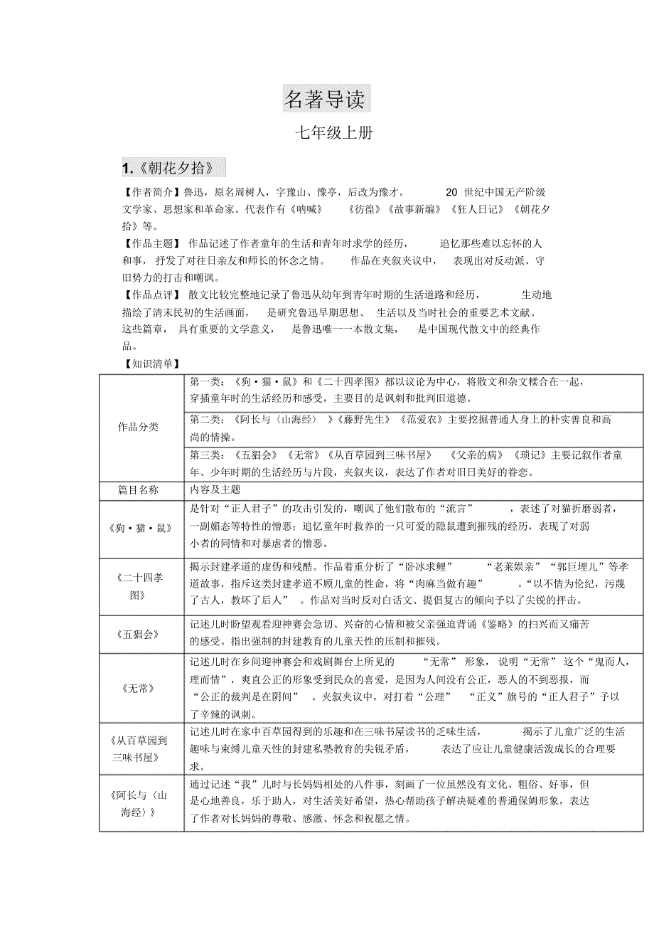 部编版七年级上册名著导读知识点总结及习题训练-22页_第1页
