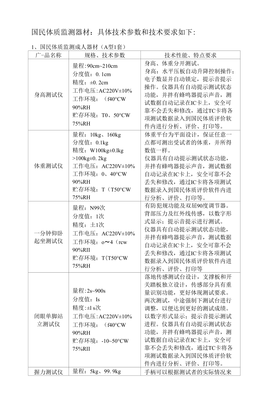 国民体质监测器材：具体技术参数和技术要求如下：_第1页
