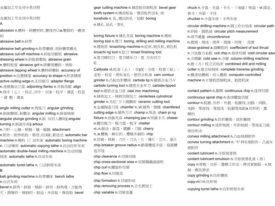 金属加工专业中英对照2)_第1页