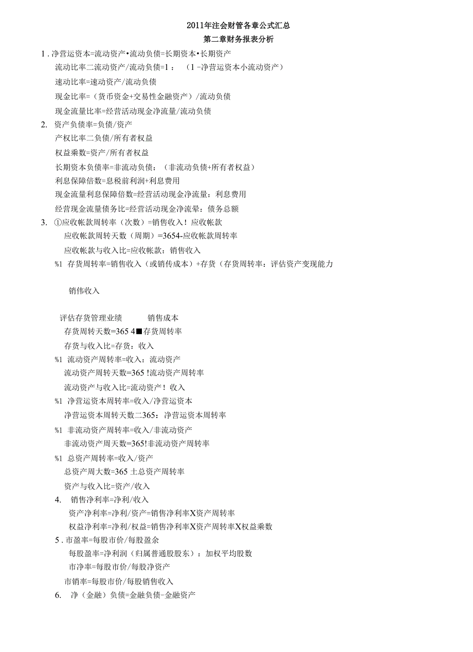 注册会计师财务管理各章公式汇总_第1页
