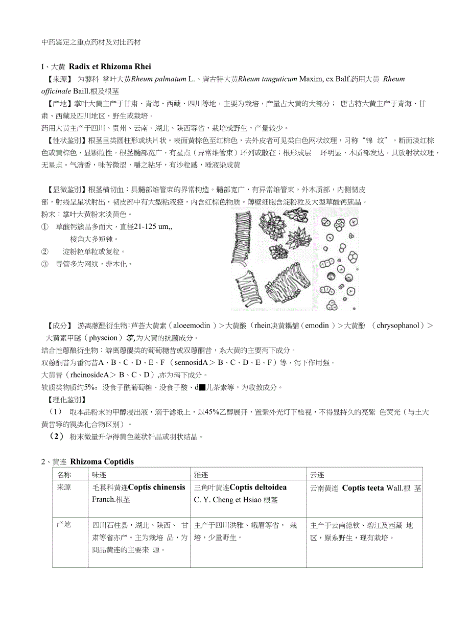 《中药鉴定学期末复习》重点药材及对比药材_第1页