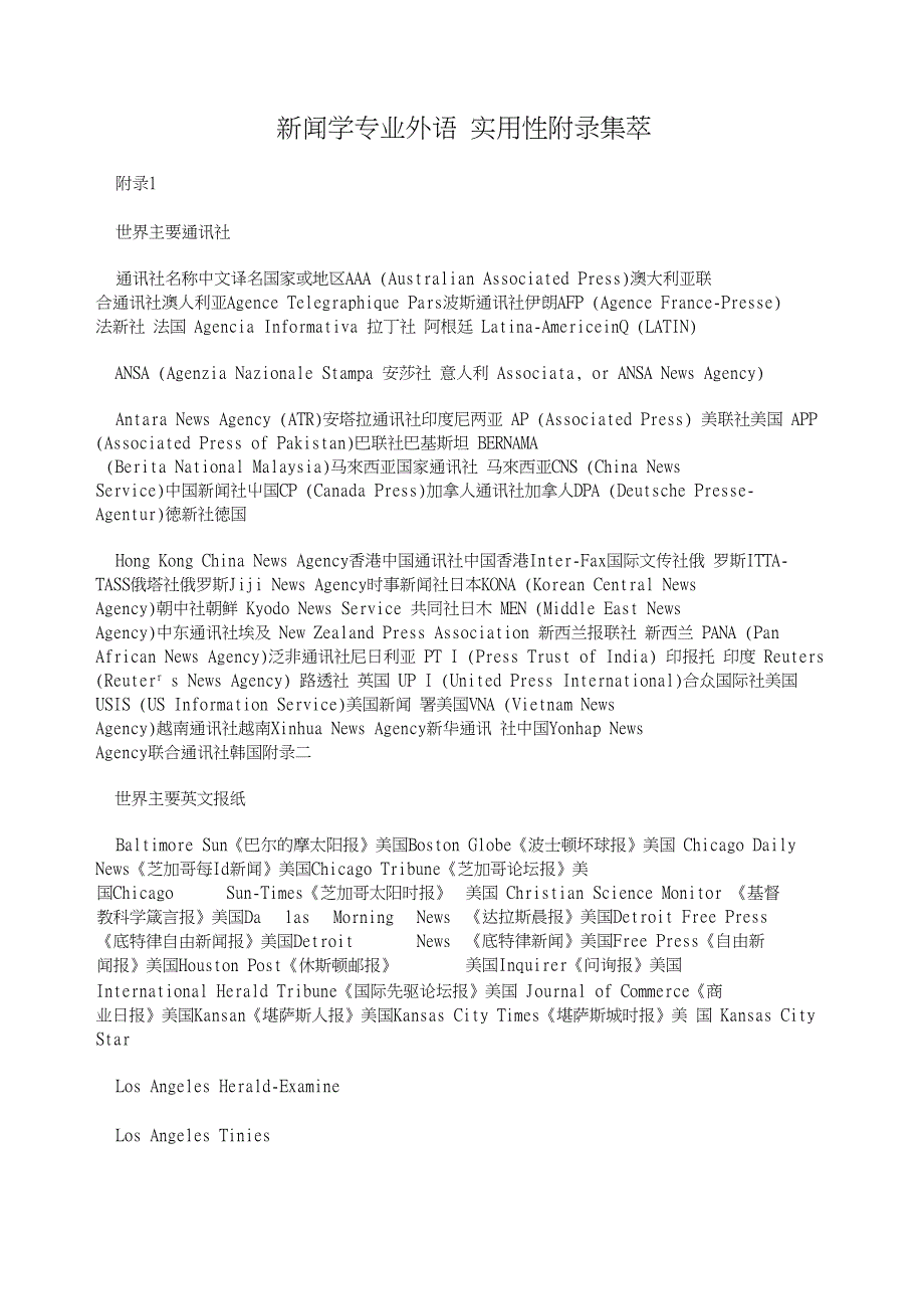 新闻学专业外语 实用性附录集萃_第1页