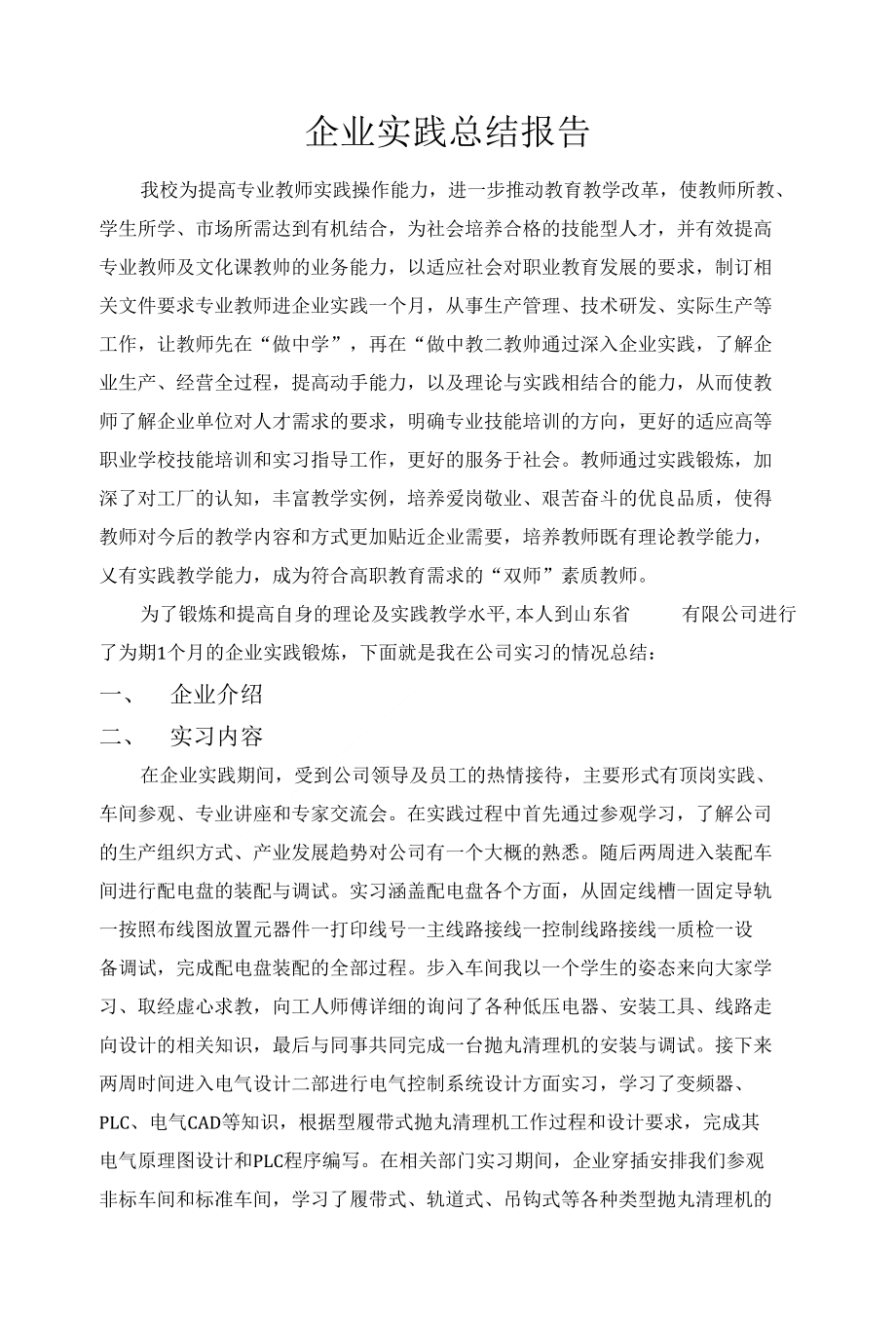 青年教师企业顶岗实习实践报告_第1页