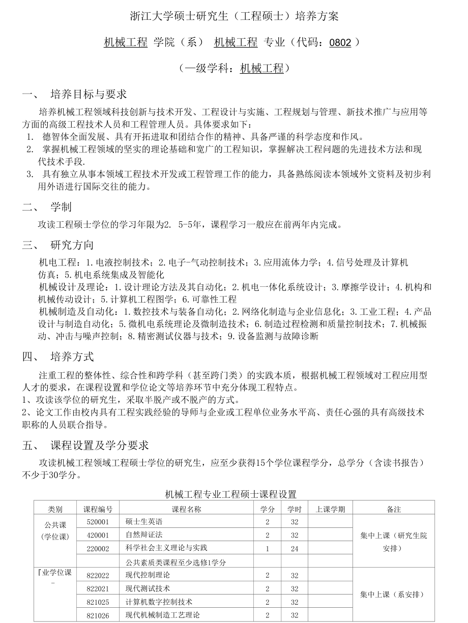 浙江大学硕士研究生（工程硕士）培养方案._第1页