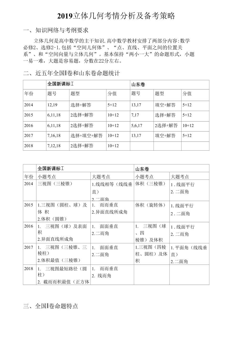 2019年高考数学复习研讨《立体几何考情分析及备考策略》_第1页