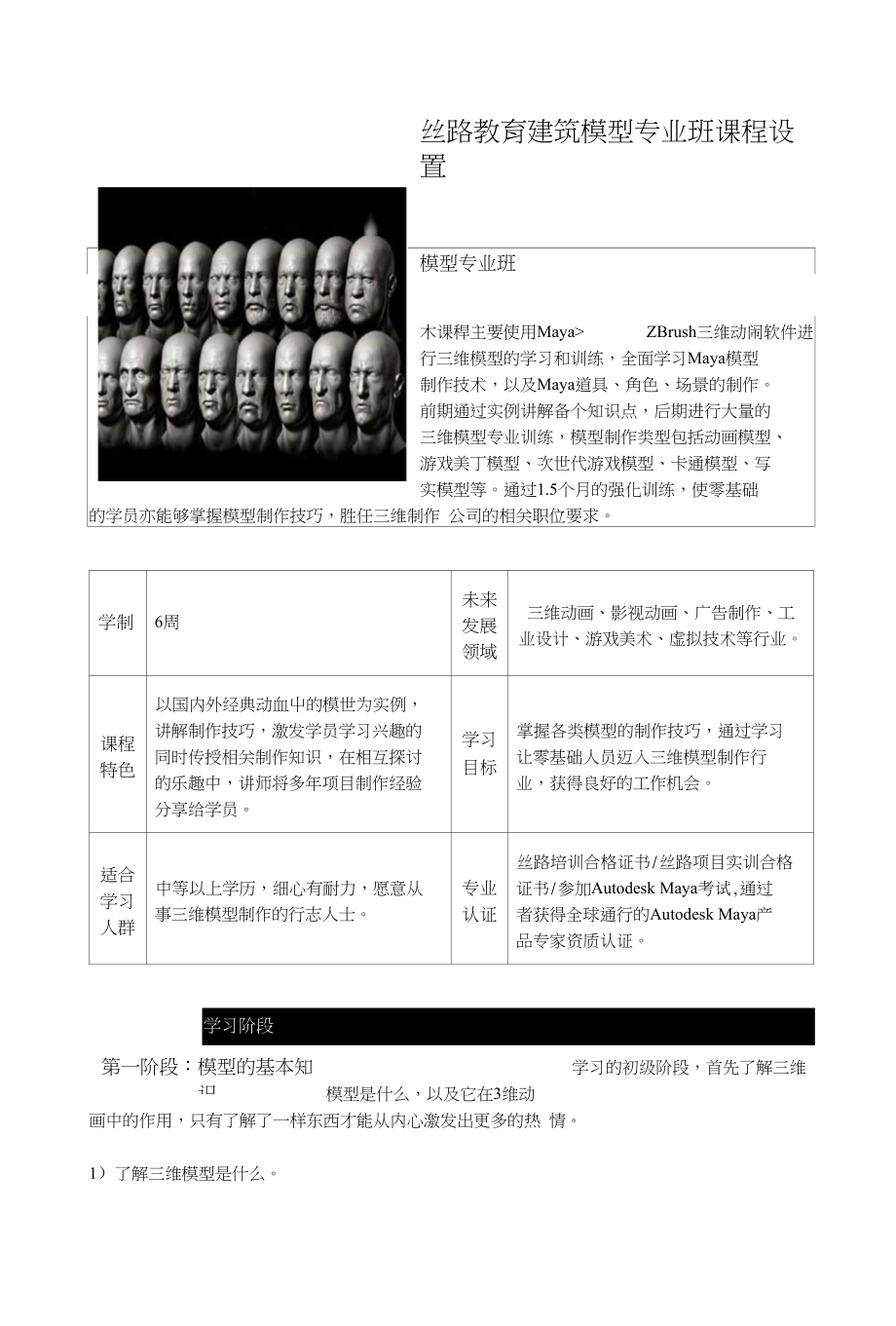 丝路教育建筑模型专业班课程设置_第1页