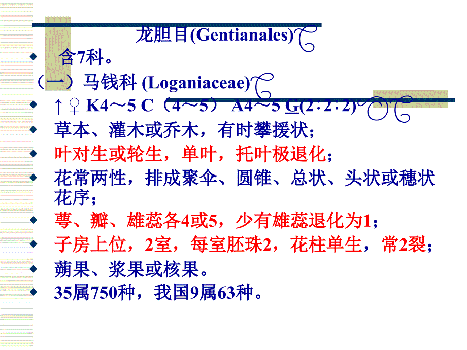 园林植物学：第三十四章 龙胆目-龙胆科、马钱科_第1页