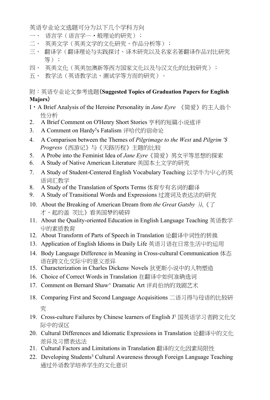 [精品]英语专业本科毕业论文选题指南_第1页